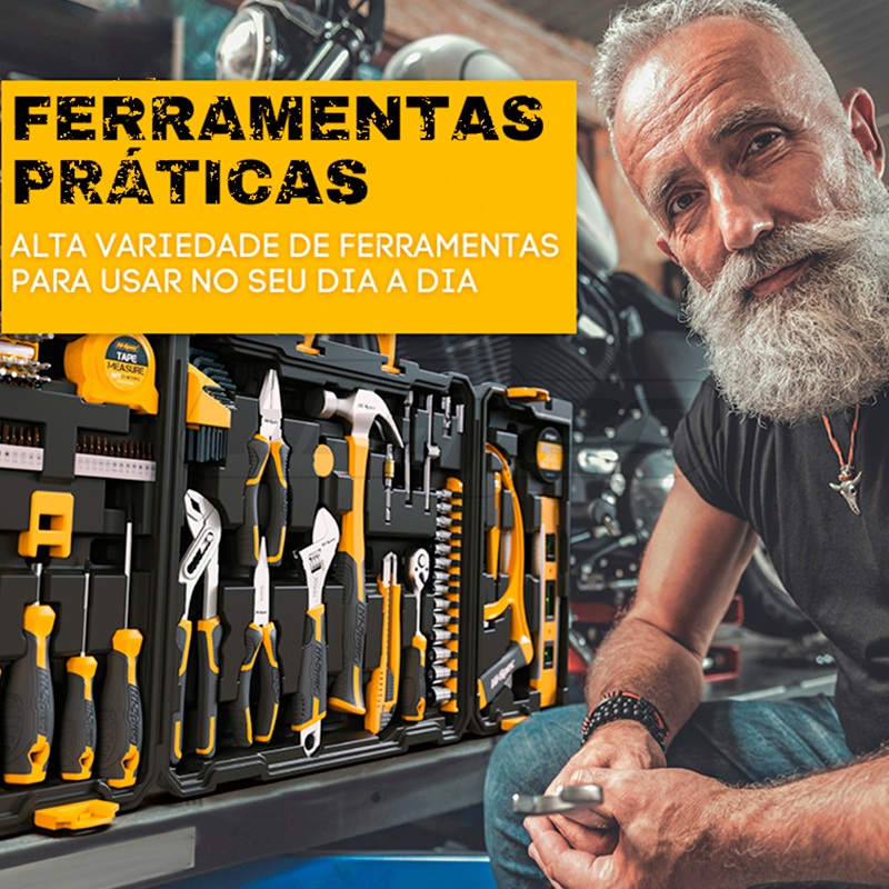 Kit Maleta com 200 Ferramentas em Aço-Cromo - Titanium